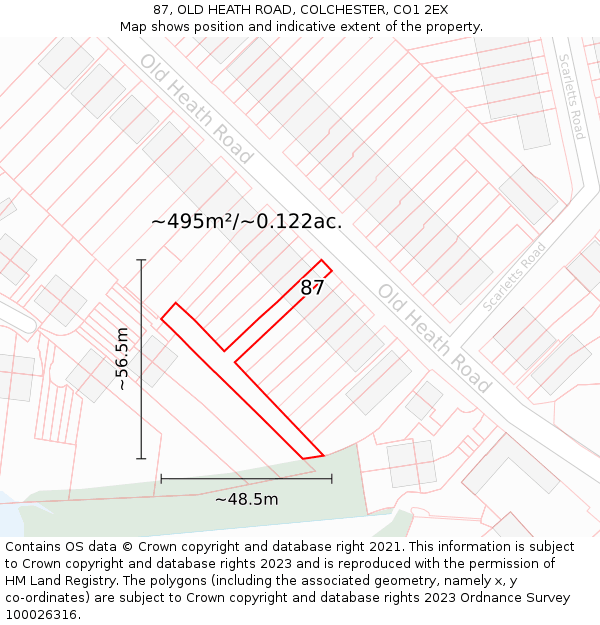 87, OLD HEATH ROAD, COLCHESTER, CO1 2EX: Plot and title map