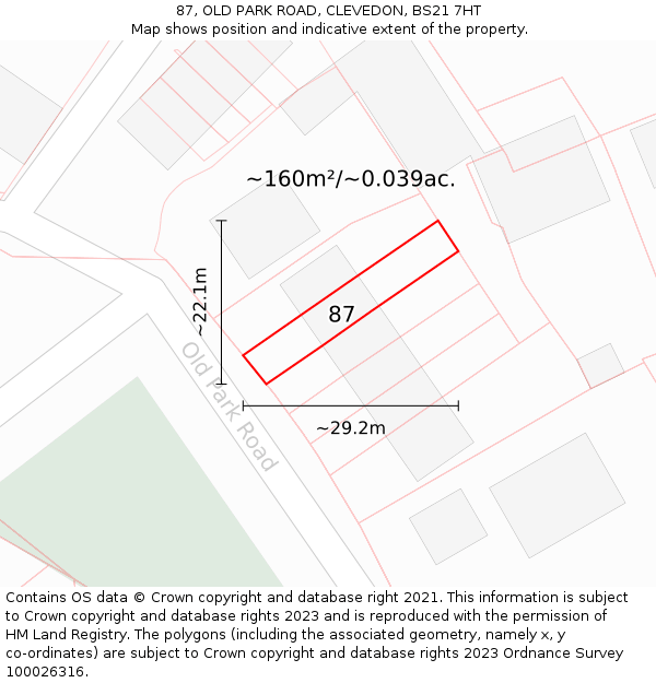 87, OLD PARK ROAD, CLEVEDON, BS21 7HT: Plot and title map