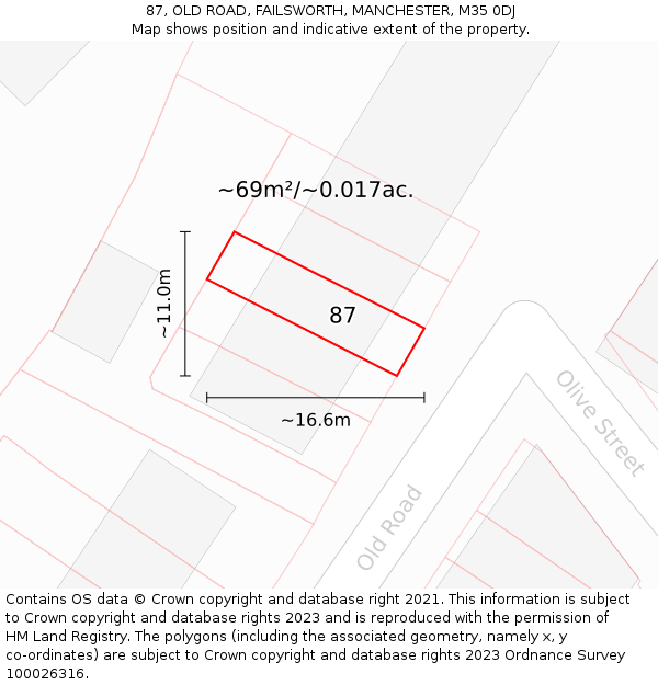 87, OLD ROAD, FAILSWORTH, MANCHESTER, M35 0DJ: Plot and title map