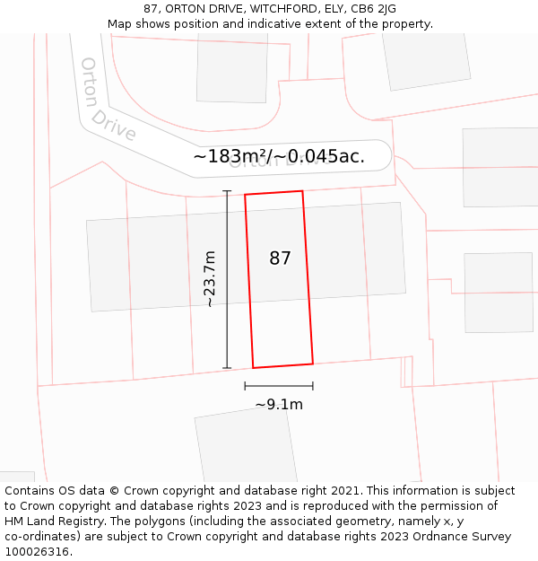 87, ORTON DRIVE, WITCHFORD, ELY, CB6 2JG: Plot and title map