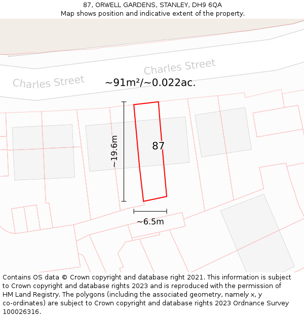 87, ORWELL GARDENS, STANLEY, DH9 6QA: Plot and title map