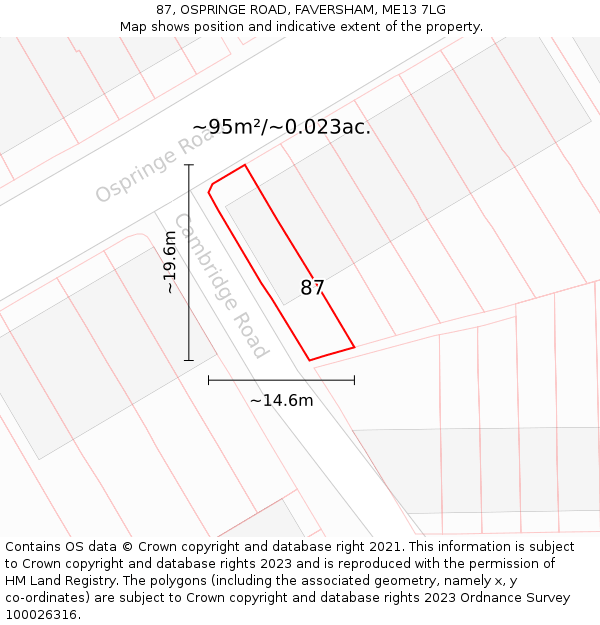 87, OSPRINGE ROAD, FAVERSHAM, ME13 7LG: Plot and title map