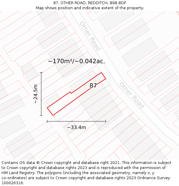 87, OTHER ROAD, REDDITCH, B98 8DP: Plot and title map