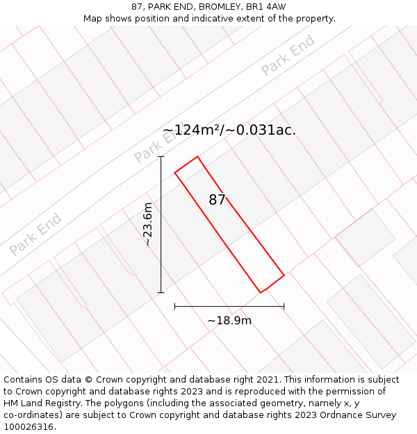 87, PARK END, BROMLEY, BR1 4AW: Plot and title map