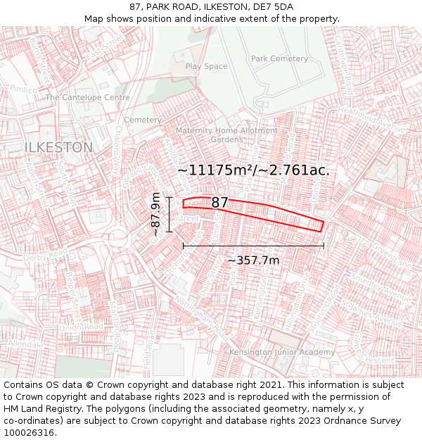 87, PARK ROAD, ILKESTON, DE7 5DA: Plot and title map