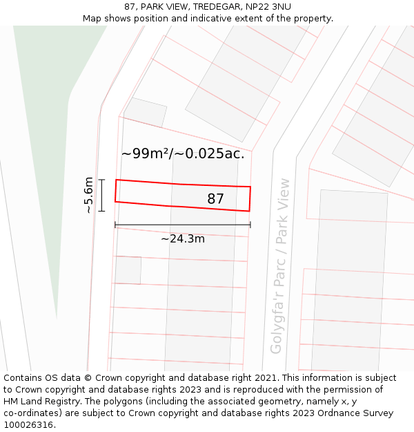 87, PARK VIEW, TREDEGAR, NP22 3NU: Plot and title map