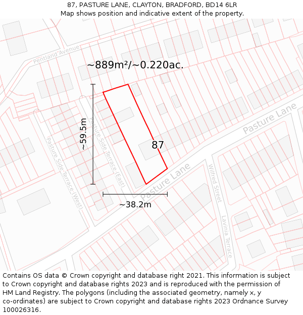 87, PASTURE LANE, CLAYTON, BRADFORD, BD14 6LR: Plot and title map