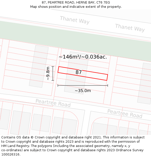 87, PEARTREE ROAD, HERNE BAY, CT6 7EG: Plot and title map