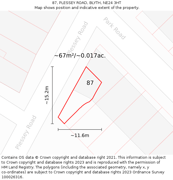 87, PLESSEY ROAD, BLYTH, NE24 3HT: Plot and title map