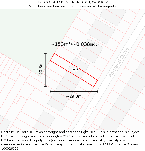 87, PORTLAND DRIVE, NUNEATON, CV10 9HZ: Plot and title map