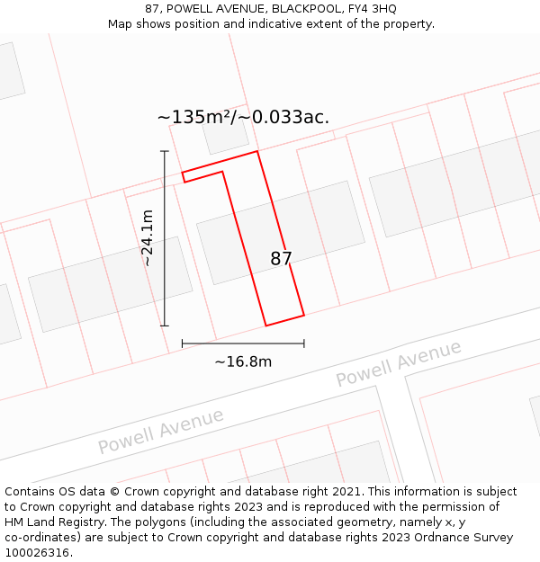 87, POWELL AVENUE, BLACKPOOL, FY4 3HQ: Plot and title map