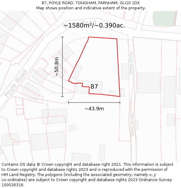 87, POYLE ROAD, TONGHAM, FARNHAM, GU10 1DX: Plot and title map