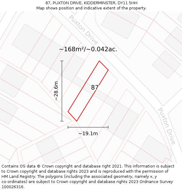 87, PUXTON DRIVE, KIDDERMINSTER, DY11 5HH: Plot and title map
