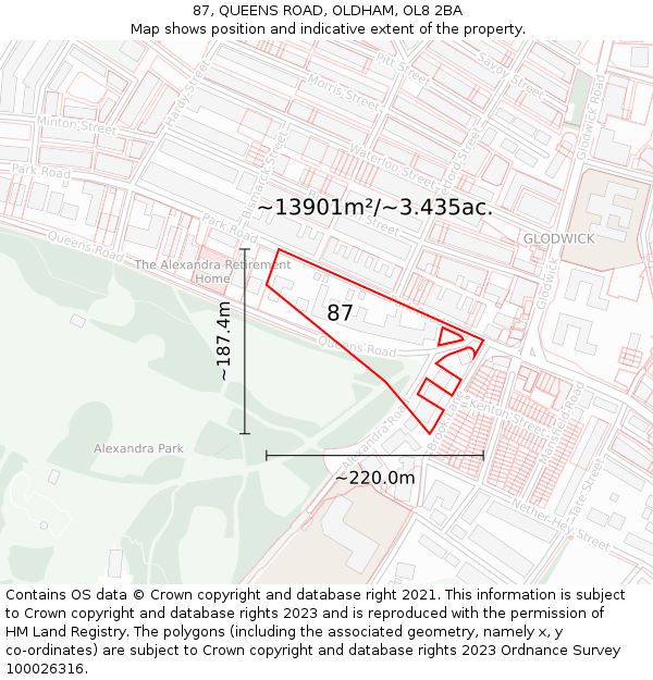 87, QUEENS ROAD, OLDHAM, OL8 2BA: Plot and title map