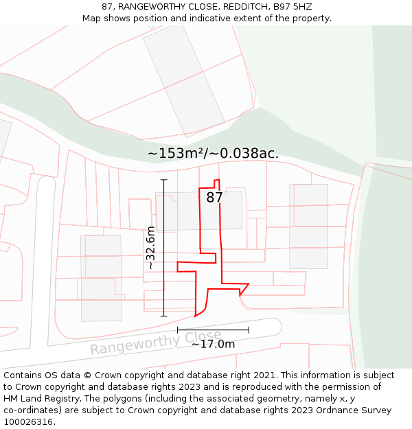87, RANGEWORTHY CLOSE, REDDITCH, B97 5HZ: Plot and title map