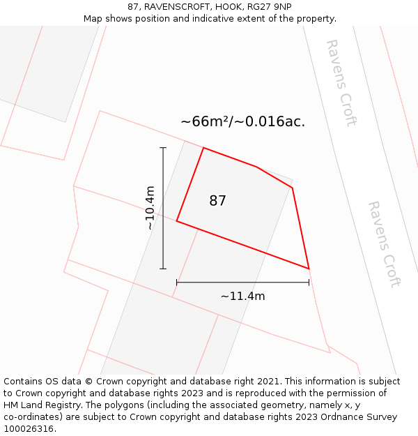 87, RAVENSCROFT, HOOK, RG27 9NP: Plot and title map