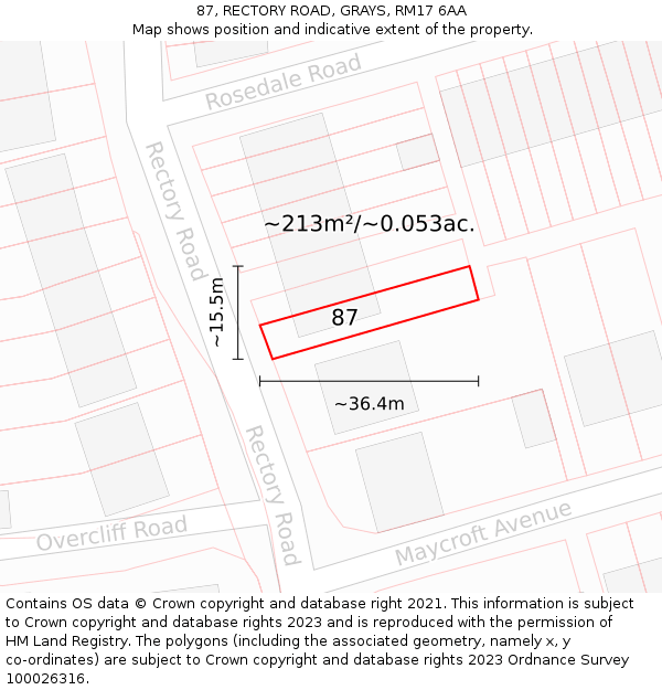 87, RECTORY ROAD, GRAYS, RM17 6AA: Plot and title map