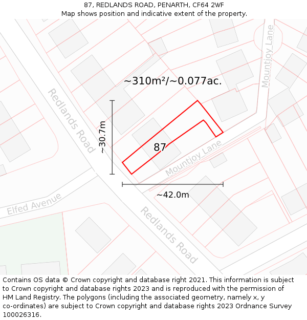87, REDLANDS ROAD, PENARTH, CF64 2WF: Plot and title map