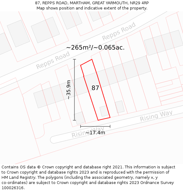87, REPPS ROAD, MARTHAM, GREAT YARMOUTH, NR29 4RP: Plot and title map