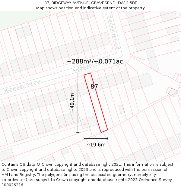 87, RIDGEWAY AVENUE, GRAVESEND, DA12 5BE: Plot and title map