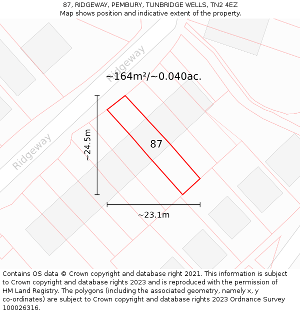 87, RIDGEWAY, PEMBURY, TUNBRIDGE WELLS, TN2 4EZ: Plot and title map