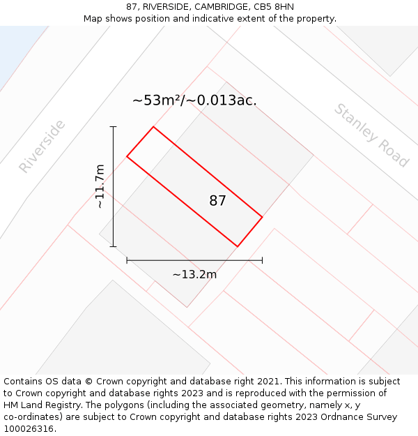 87, RIVERSIDE, CAMBRIDGE, CB5 8HN: Plot and title map