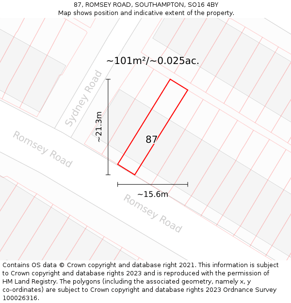 87, ROMSEY ROAD, SOUTHAMPTON, SO16 4BY: Plot and title map