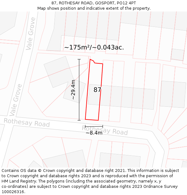 87, ROTHESAY ROAD, GOSPORT, PO12 4PT: Plot and title map