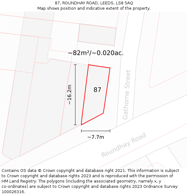 87, ROUNDHAY ROAD, LEEDS, LS8 5AQ: Plot and title map