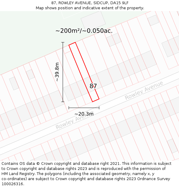 87, ROWLEY AVENUE, SIDCUP, DA15 9LF: Plot and title map