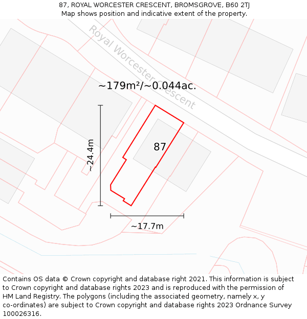 87, ROYAL WORCESTER CRESCENT, BROMSGROVE, B60 2TJ: Plot and title map