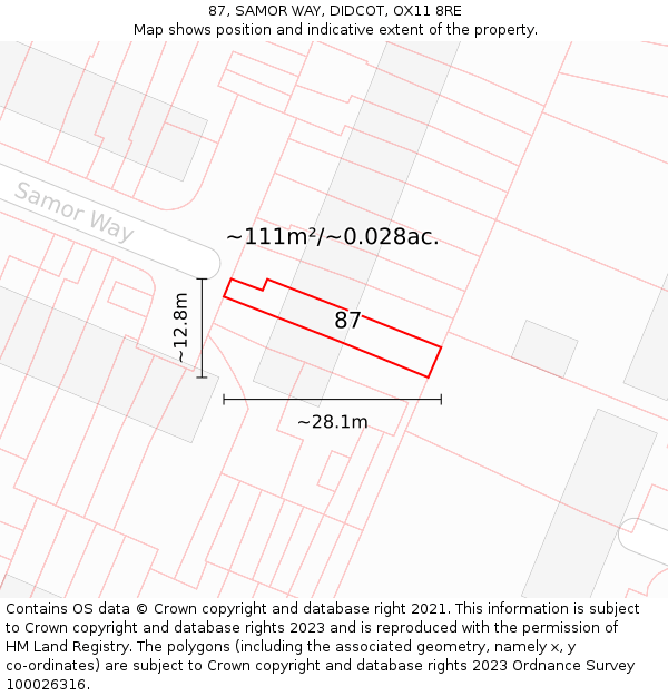 87, SAMOR WAY, DIDCOT, OX11 8RE: Plot and title map