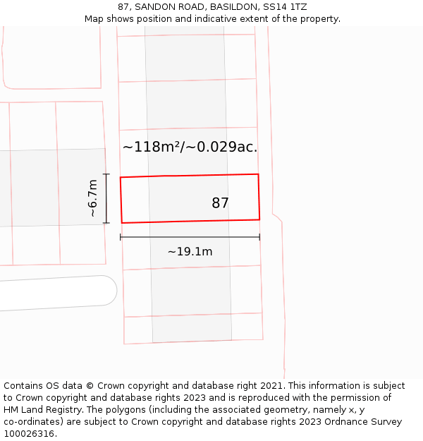 87, SANDON ROAD, BASILDON, SS14 1TZ: Plot and title map