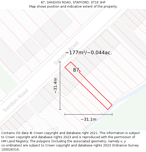 87, SANDON ROAD, STAFFORD, ST16 3HF: Plot and title map