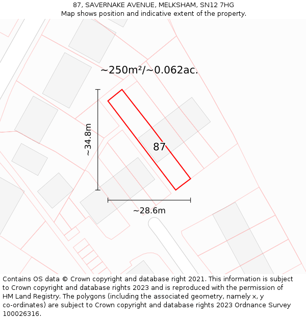 87, SAVERNAKE AVENUE, MELKSHAM, SN12 7HG: Plot and title map