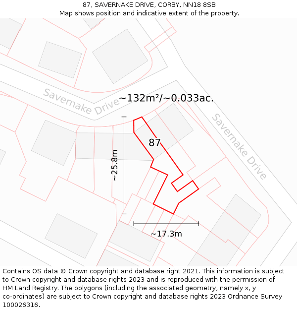 87, SAVERNAKE DRIVE, CORBY, NN18 8SB: Plot and title map