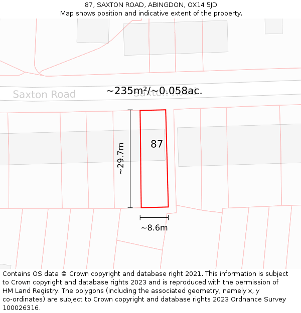 87, SAXTON ROAD, ABINGDON, OX14 5JD: Plot and title map