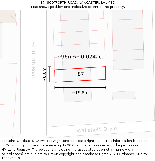 87, SCOTFORTH ROAD, LANCASTER, LA1 4SD: Plot and title map
