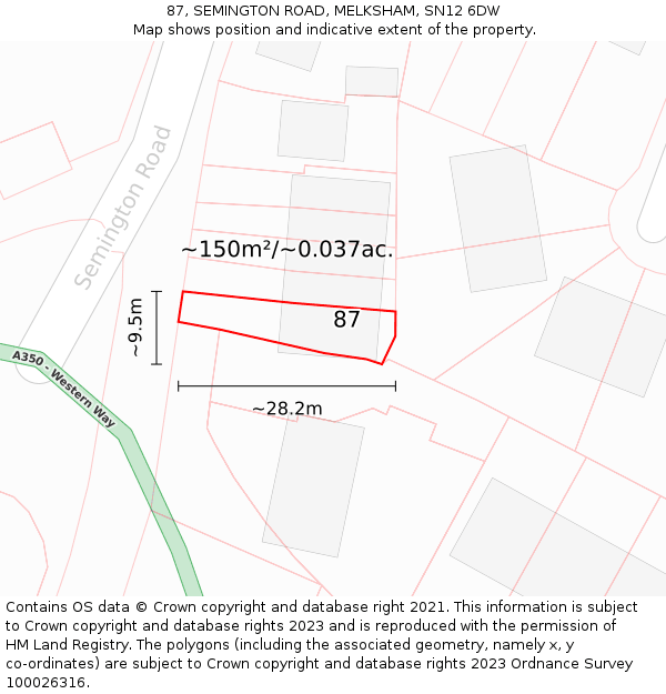87, SEMINGTON ROAD, MELKSHAM, SN12 6DW: Plot and title map