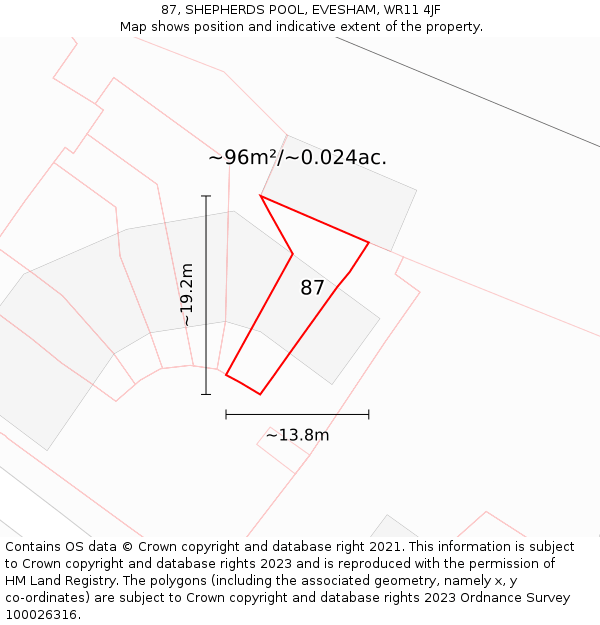 87, SHEPHERDS POOL, EVESHAM, WR11 4JF: Plot and title map