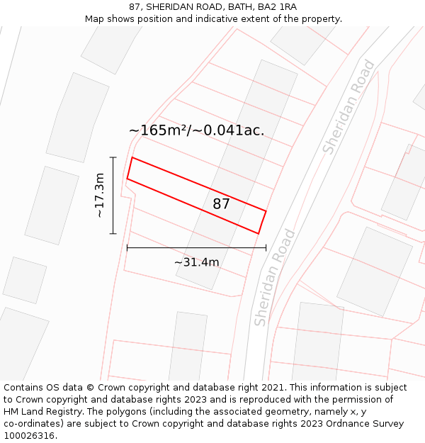 87, SHERIDAN ROAD, BATH, BA2 1RA: Plot and title map