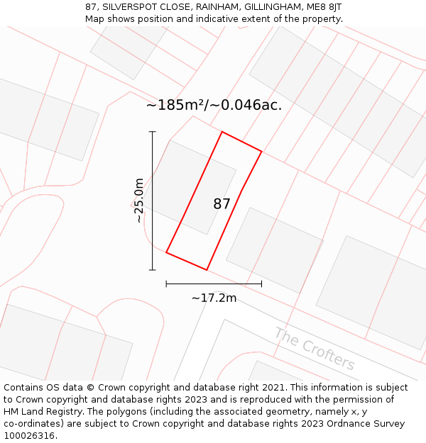 87, SILVERSPOT CLOSE, RAINHAM, GILLINGHAM, ME8 8JT: Plot and title map