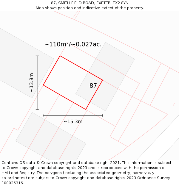 87, SMITH FIELD ROAD, EXETER, EX2 8YN: Plot and title map