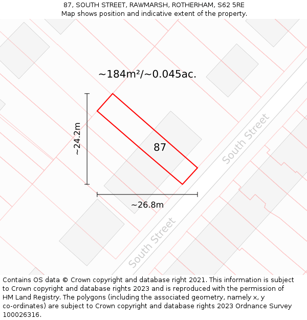 87, SOUTH STREET, RAWMARSH, ROTHERHAM, S62 5RE: Plot and title map