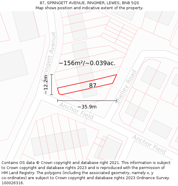 87, SPRINGETT AVENUE, RINGMER, LEWES, BN8 5QS: Plot and title map