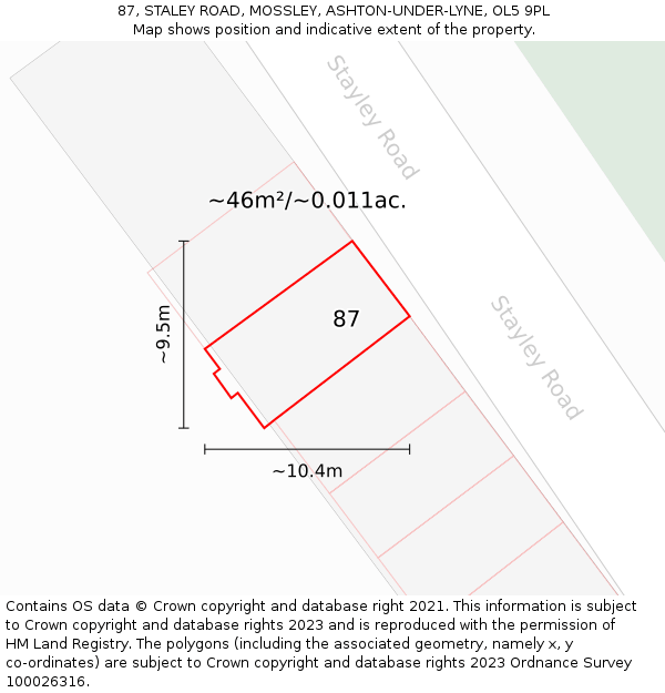 87, STALEY ROAD, MOSSLEY, ASHTON-UNDER-LYNE, OL5 9PL: Plot and title map