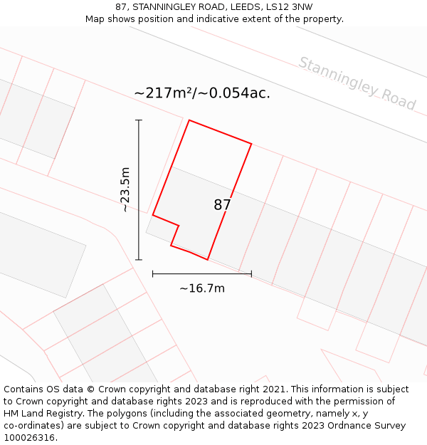 87, STANNINGLEY ROAD, LEEDS, LS12 3NW: Plot and title map