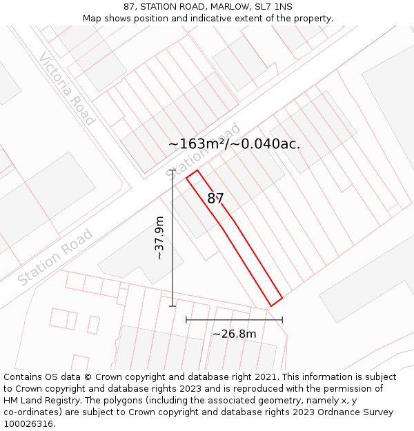 87, STATION ROAD, MARLOW, SL7 1NS: Plot and title map