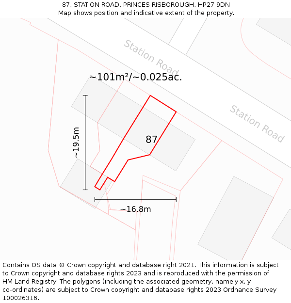 87, STATION ROAD, PRINCES RISBOROUGH, HP27 9DN: Plot and title map