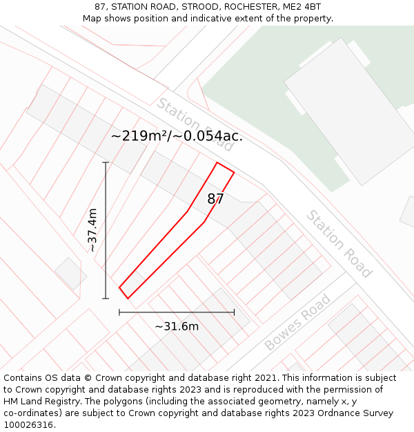 87, STATION ROAD, STROOD, ROCHESTER, ME2 4BT: Plot and title map